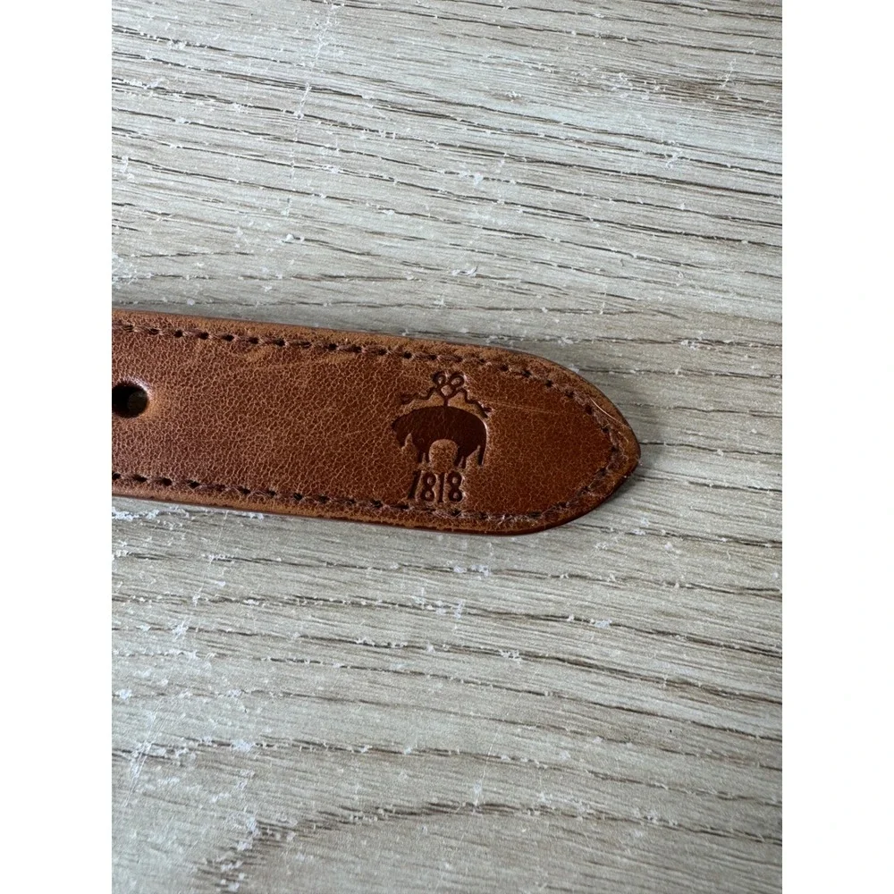 Brooks Brothers Mens Plaid Cotton and Leather Belt Brown Blue Pink Size Large